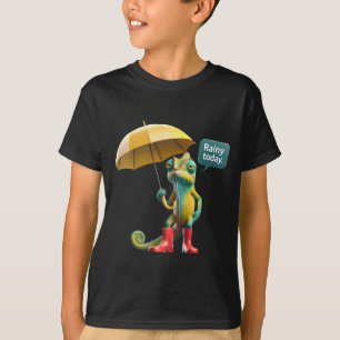 Chameleon con una camiseta con paraguas