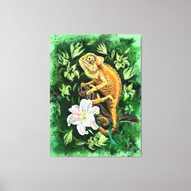 Chameleon En Hojas Imprimir Lienzo (Anverso)