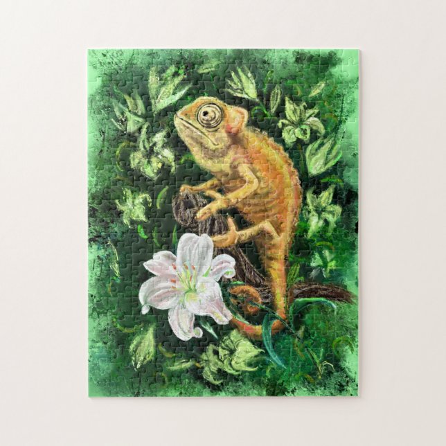 Chameleon In Leaves Green Puzzle - Pintura (Vertical)