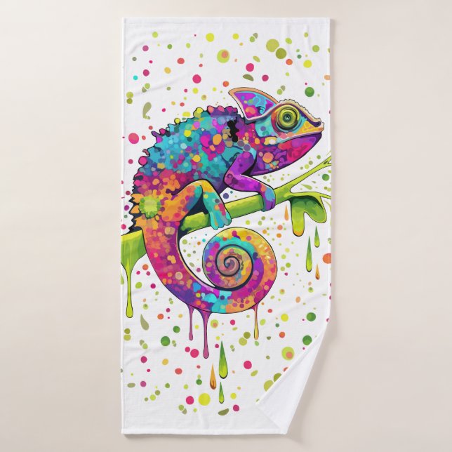 Chameleon Paint Stains Watercolor Style (Toalla de baño)