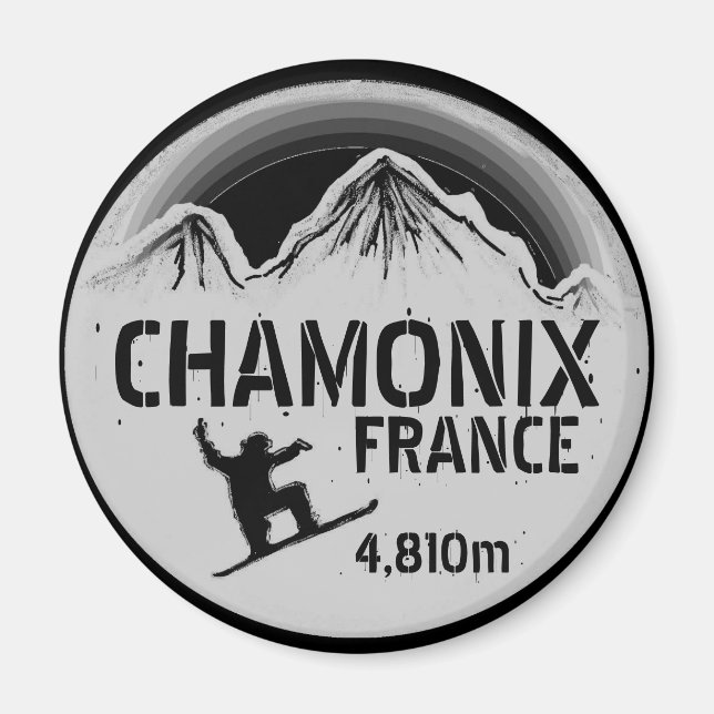 Chamonix Francia imán de arte de snboard negro (Frente)