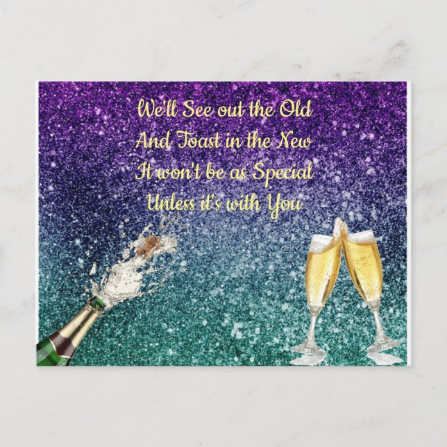 Champagne, brillo ombre, Invitación de Año Nuevo (Anverso)