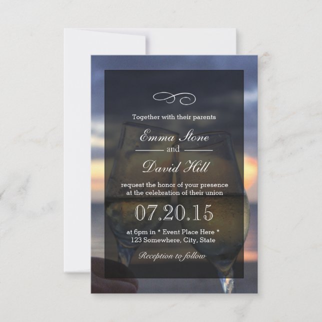 Champagne Cheers Beach Wedding Invitaciones (Anverso)