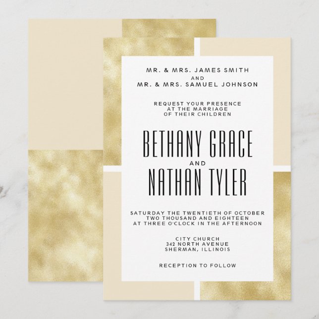 Champagne + Gold Classic Wedding Invitación (Anverso / Reverso)