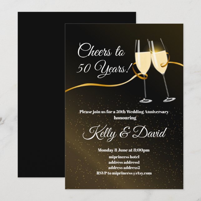 Champagne, invitación para el aniversario del boda (Anverso / Reverso)