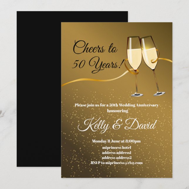 Champagne, invitación para el aniversario del boda (Anverso / Reverso)