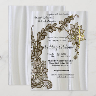Champagne O Silk plateado E Invitación Al Lace Neg