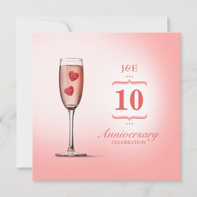 Champagne Rosado - Invitación de aniversario de bo (Anverso)