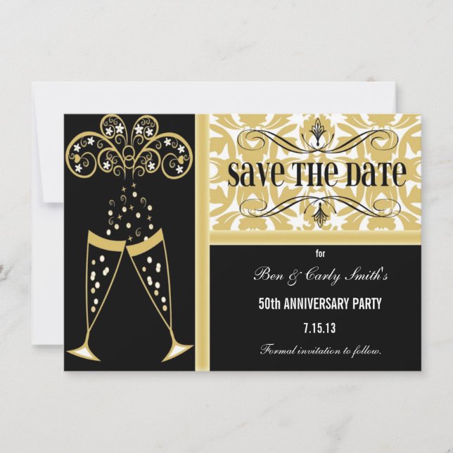 Champagne y Damask Save the Date Invitación (Anverso)