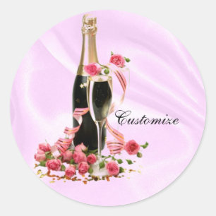 Champagne y Rosas Pegatinas de satén rosado