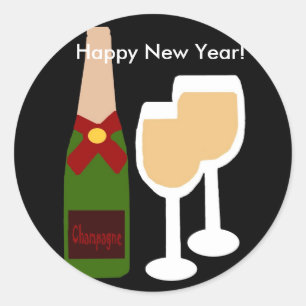 ¡Champagne y Vidrio, Feliz Año Nuevo! pegatinas