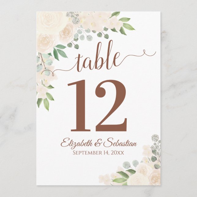 Champán Boda floral Número de mesa Tarjeta grande (Anverso)