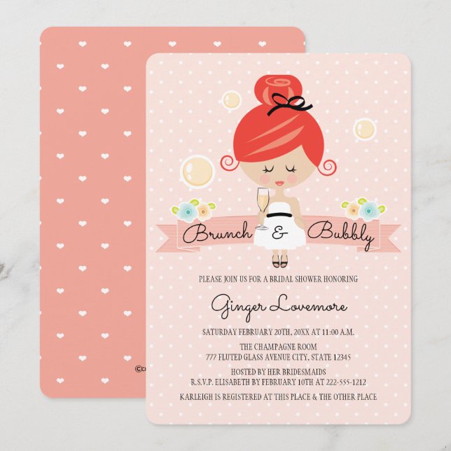 Champán Bridal Shower Invitación Redhead (Anverso / Reverso)