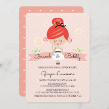Champán Bridal Shower Invitación Redhead
