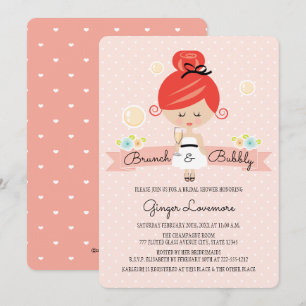 Champán Bridal Shower Invitación Redhead
