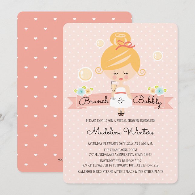 Champán Brunch Bridal Ducha Invitación Blonde (Anverso / Reverso)