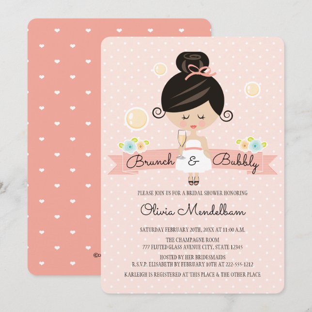 Champán Brunch Bridal Shower Invitación asiática (Anverso / Reverso)