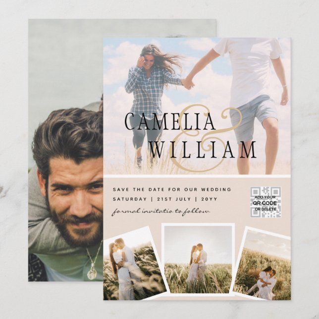 Champán Rubor FOTO Invitación a la boda QR Código (Anverso / Reverso)