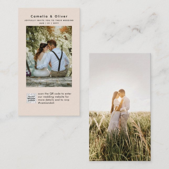 Champán Rubor FOTO Invitación a la boda QR Código (Anverso / Reverso)