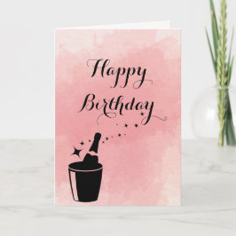 Champán y tarjeta de cumpleaños color de rosa