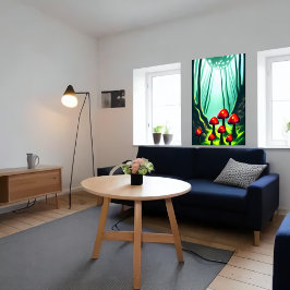 champiñones rojos en el bosque | Poster de arte de