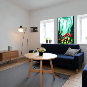 champiñones rojos en el bosque Poster de arte de