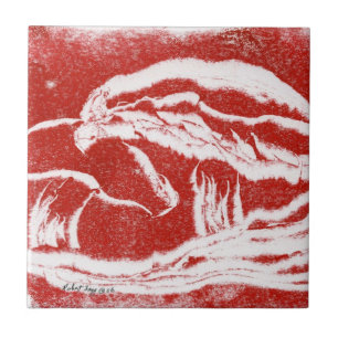 champiñones rojos y blancos, baldosas de cerámica