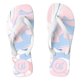 Chanclas abstractas con remolino rosa blanco y azu