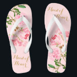 Chanclas Acuarela floral rosa para la dama de honor de la b<br><div class="desc">Estas chanclas personalizadas presentan un diseño estético elegante de flores de peonía rosadas con pintura de acuarela. Las hermosas chanclas son un regalo memorable para los miembros del grupo de la boda: novia, damas de honor, madre de la novia, madrina... Añadirán una dosis elegante de glamour a tu día de...</div>