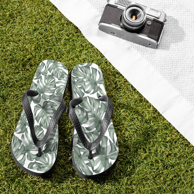 Chanclas Acuarela Tropical Oasis Moderno Patrón de hojas (Subido por el creador)