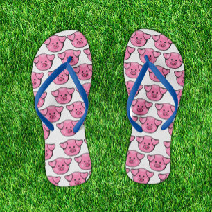 Chanclas Adorable Desfile De Cerdo Rosa Cuadros Flip Flops