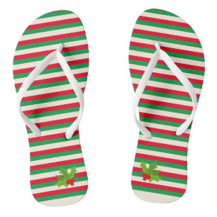 Chanclas Adorable y moderno Holly de Navidad de rayas rojas