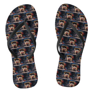 Chanclas Adorno de Navidad Akita Rides en Trineo Nevado