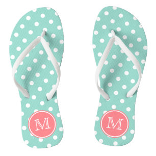 Chanclas Aguamarina fresca y lunares blancos con el rosa