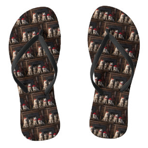 Chanclas Akita junto a la chimenea Navidad