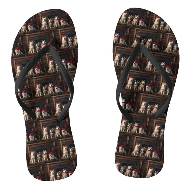 Chanclas Akita junto a la chimenea Navidad (Plantilla)