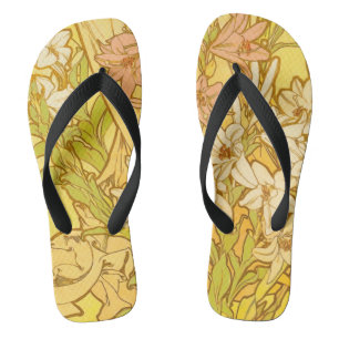 Chanclas Alfonse Mucha Flores de lirio Art Nouveau