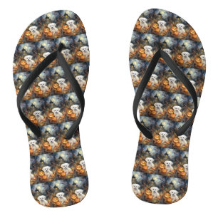 Chanclas Algodón De Tulear De Halloween Con Calabazas Asust