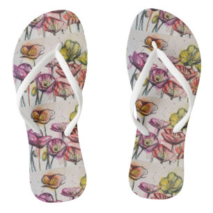 Chanclas Amasias Florales Flores Naranjas Rojas Purpura