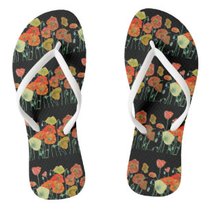 Chanclas Amasias Florales Flores Rojas Negras Amapolas
