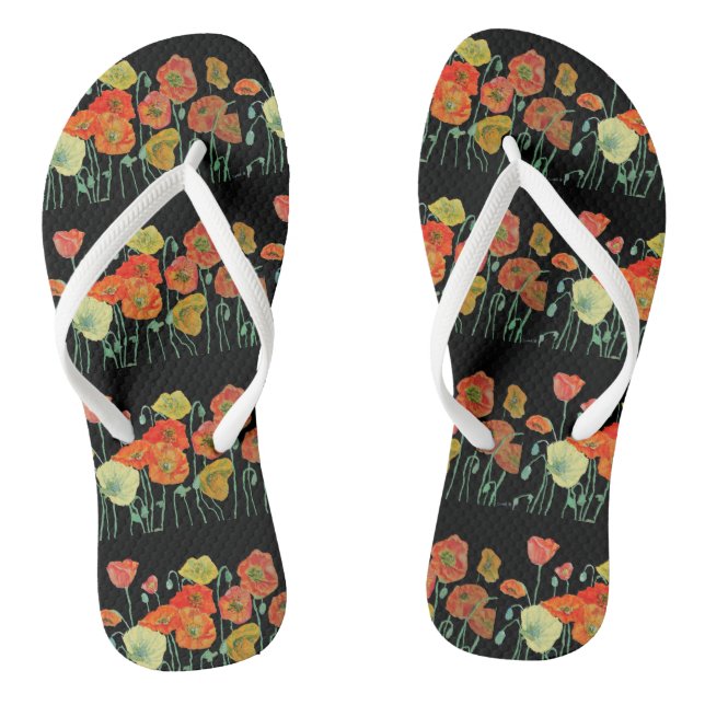 Chanclas Amasias Florales Flores Rojas Negras Amapolas (Plantilla)