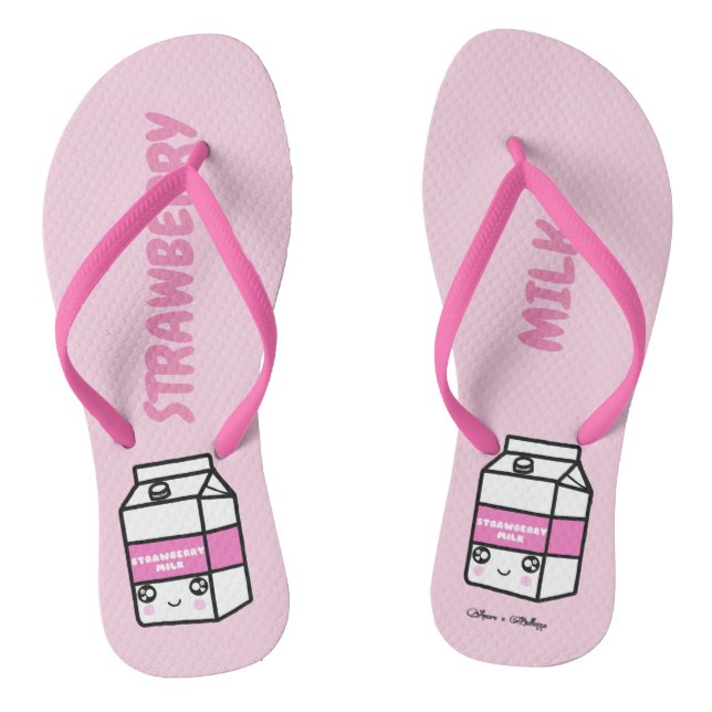 Chanclas Amigos de la leche de fresa de kawaii dulce (Plantilla)