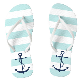 Chanclas Anclaje azul en franjas de menta