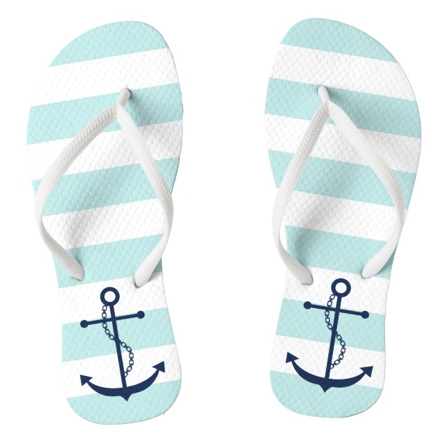 Chanclas Anclaje azul en franjas de menta (Plantilla)