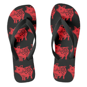 Chanclas Año Cerdo Chino Papel Rojo Hombres Flip Flop