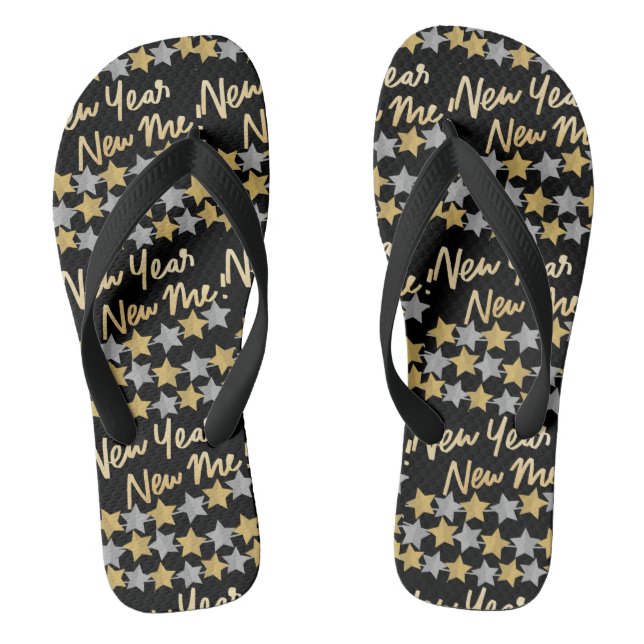 Chanclas Año Nuevo Yo, Feliz Año Nuevo 2023 Negro festivo (Plantilla)