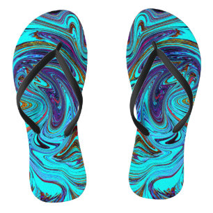 Chanclas Aqua Azul y Negro Groovy Arte Abstracto Retro
