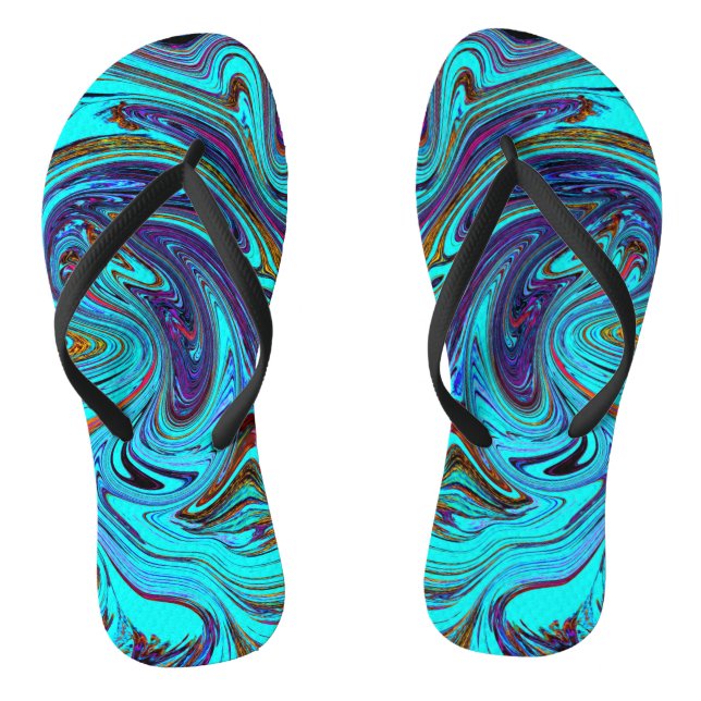 Chanclas Aqua Blue and Black Groovy Resumen de arte retro (Plantilla)