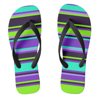Chanclas Aqua y chartreuse púrpura rayada Unisex Flip Flops