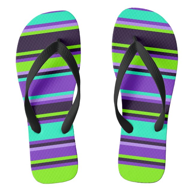 Chanclas Aqua y chartreuse púrpura rayada Unisex Flip Flops (Plantilla)